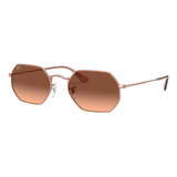 Gafas De Sol Ray-ban Round Octagonal Classic Standard Con Marco De Metal Color Polished Bronze-copper, Lente Brown De Cristal Degradada, Varilla Polished Bronze-copper De Metal - Rb3556n