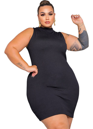 Vestido Plus Size Regata Tubinho Elastano Premium Moda