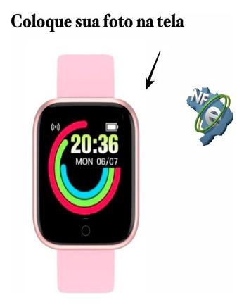Relógio Smartwatch Nova Versão Foto Na Tela Redes Sociais Cor Da Caixa Rosa Cor Da Pulseira Rosa Cor Do Bisel Rosa