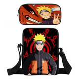 Kit Lancheira Escolar Naruto Anime + Estojo Infantil Raposa