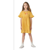 Vestido Infantil Amarelo Mostarda Babados Laise Hering Kids