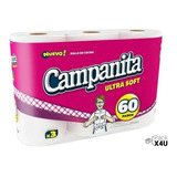 Rollo Cocina Campanita Ultrasoft 3 X 60 Paños Pack X4 