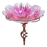 Comedero Mumtop Para Pajaros Flor Cristal Rosa - Estaca 78cm