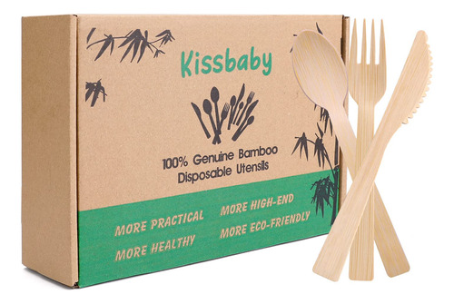 Utensilios De Bambu -300 Pk (100 Tenedores, 100 Cucharas, 10