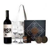 Box Vino Pispi Blend Tintas 2 Copas Transparentes Grabadas 