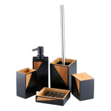 Set Kit Organizador Baño  5 Piezas Bambu Dispenser Jabón 