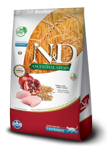 Alimento Natural & Delicious Ancestral Grain Castrados Para Gato Adulto Sabor Pollo Y Granada En Bolsa De 1.5kg