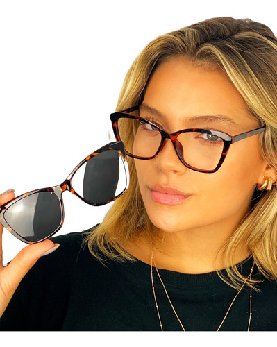 Armação Feminino Para Grau Com Lentes Clip On 2 Em 1  Cf349