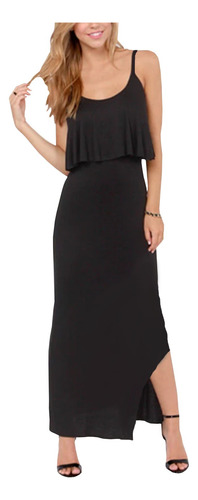 Maxi Vestido Mujer Modal Elastizado Grande Largo Tajo Volado