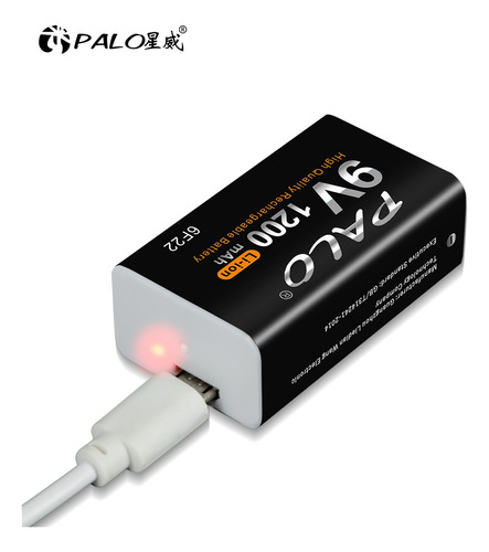 Pilha Recarregável Litio 9v 1200mah Entrada Micro Usb