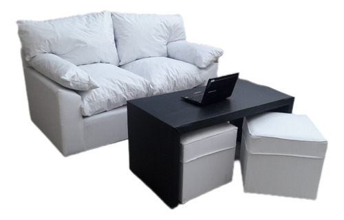 Juego De Living Sillon Italiano 2c Con Mesa Y 2 Puff