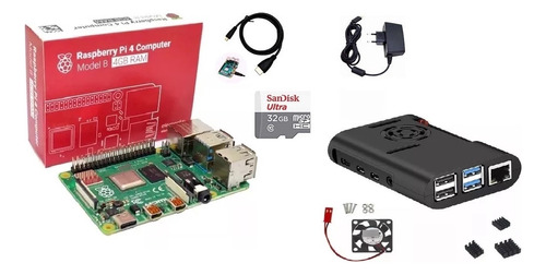  Raspberry Pi4 (4gb) Case Fonte Sd 32gb Hdmi Dissipadores 