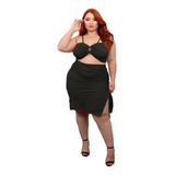 Conjunto Verão Feminino Plus Size Saia Cropped Festa Decote