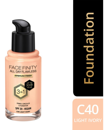 Base De Maquillaje Líquida Max Factor Facefinity All Day Flawless Tono C40 Light Ivory