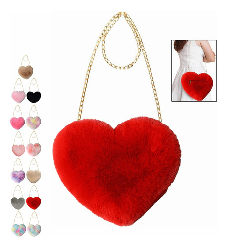 Bolso Bandolera Con Cadena De Felpa En Forma De Corazón