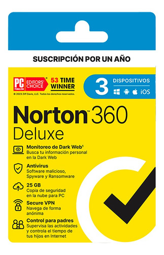 Antivirus Norton 360 Deluxe 3 25gb 1 Año 3 Dispositivos