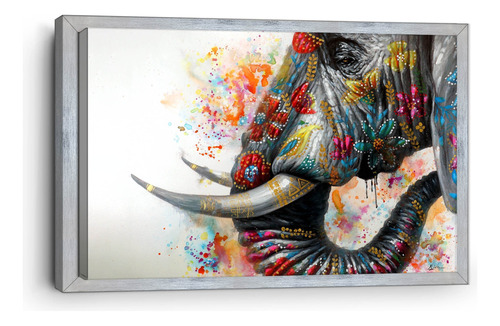 Cuadro Canvas Marco Inglés Elefante Pintura Colores 90x140cm