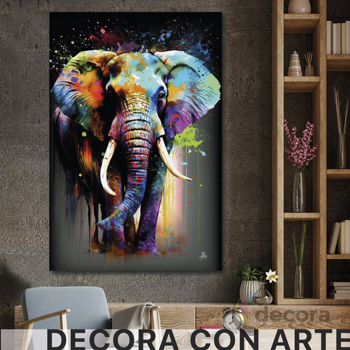 Cuadro Elefante Colores Canvas Elegante Sala Animal 12 60x90