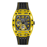 Guess Yellow Exposed Dial Multifunction Watch