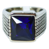 Anillo Joya Azul Acero Inoxidable Color Plateado Para Hombre