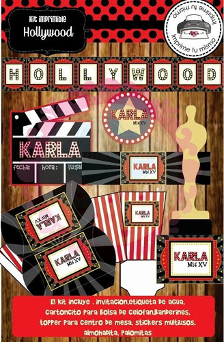 Kit Imprimible Invitacion Candy Bar Premios Oscars Hollywood