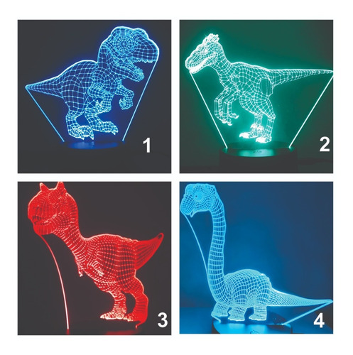 Lámpara Led 3d Dinosaurio Colección Más Placa Adicional