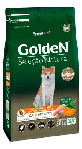 Ração Golden Sel Natural Cão Ad Frango Abóbora  Alecrim 3kg