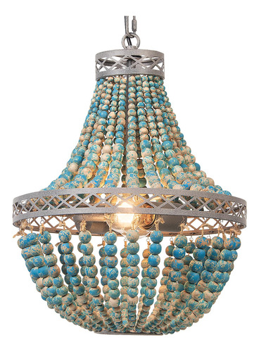 Lámpara Colgante De Madera Con Cuentas Rústicas Azul Vintage