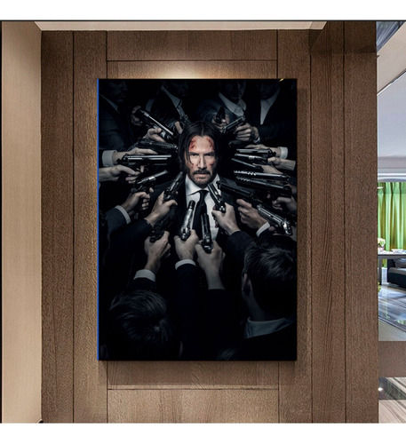 Cuadro Decorativo John Wick Unico Diseño Fondo Negro Hogar  