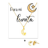 Collar Luna Estrella Oro Laminado Con Aretes Para Regalo