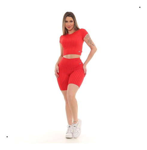 Conjunto Bermuda Feminina Secagem Rapida 3d Estampado Fake