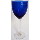 Taça Alta De Vidro Azul Lapidado Com Base Transparente