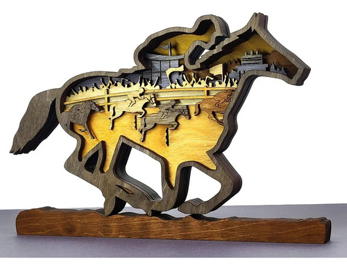 Figura Decorativa Caballo Jinete Carrera En Madera