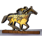 Figura Decorativa Caballo Jinete Carrera En Madera