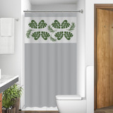 Cortina Box C/ Visor Costela De Adão Para Banheiro Anti Mofo Cor Cinza