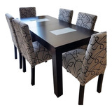 Juego Comedor Mesa Fija 160, 6 Sillas Vestida Tela Chenille 