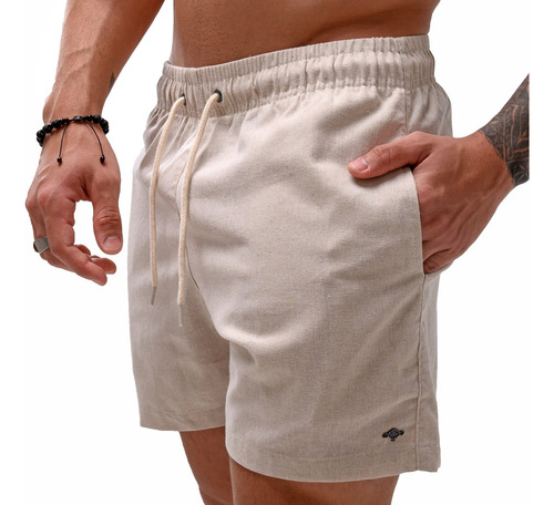 Short Masculino Mauricinho De Linho Cru Leve Slim Premium