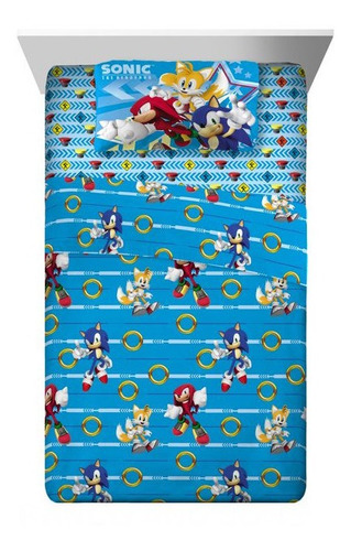 Set Sabanas De Sonic 3 Pzs Para Niños P/ Cama Individual *sk