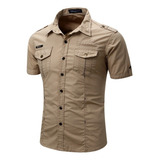 Short Sleeve Cotton Military Men's Jeans Shirt