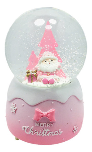 Esfera Rosa Bola Cristal Musical Luz Y Nieve Regalo Navideño