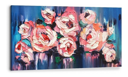 Cuadro Flores Tipo Oleo Rosas Abstracto Lienzo Canvas 120x60
