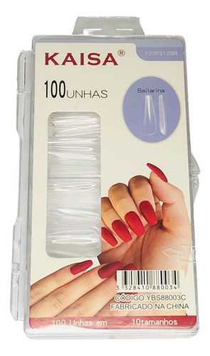 Unhas Postiça Bailarina Transparente Realista 100 Und