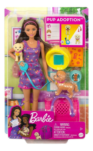 Barbie Adopcion De Cachorros Castaña Muñeca 29cm Mattel