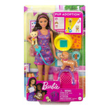 Barbie Adopcion De Cachorros Castaña Muñeca 29cm Mattel