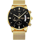 Relógios Masculinos Nibosi Dourado Aço Inox Com Cronógrafo Cor Da Correia Dourado Mesh Cor Do Fundo Preto