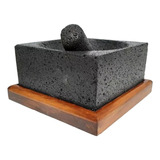 Molcajete Cuadrado Con Base De Madera  21 Cm 