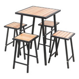 Conjunto De Mesa E 4 Bancos Quadrado Preto P/ Sacada Pequena