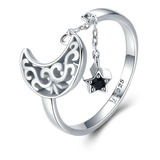 Anillo Luna Ajustable Estrella Plata 925 Joyas Mujer