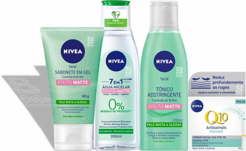 Nivea Efeito Matte Água Micelar Tônico Sabonete Q10 Power Tipo De Pele Oleosa