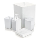 Kit Lavabo Luxo 5 Peças Magnow Alto Brilho Acessórios Para Banheiro Cor Branco